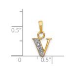 14KY with Rhodium Diamond Letter V Initial Pendant - Image 3