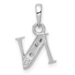 14KW Rhodium-plated Diamond Letter N Initial Pendant - Image 3