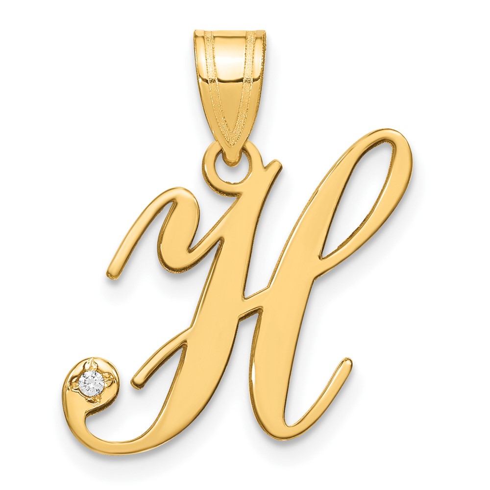 YC252H.jpg 14KY Script Letter H Initial Pendant with Diamond - Image 1