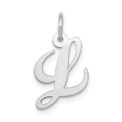 14k White Gold Small Fancy Script Letter L Initial Charm