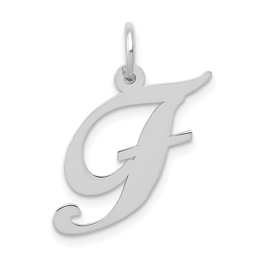 YC653F.jpg 14K White Gold Medium Fancy Script Letter F Initial Charm - Image 1