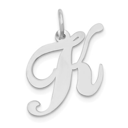 14K White Gold Medium Fancy Script Letter K Initial Charm