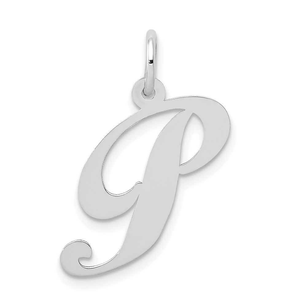 YC653P.jpg 14K White Gold Medium Fancy Script Letter P Initial Charm - Image 1