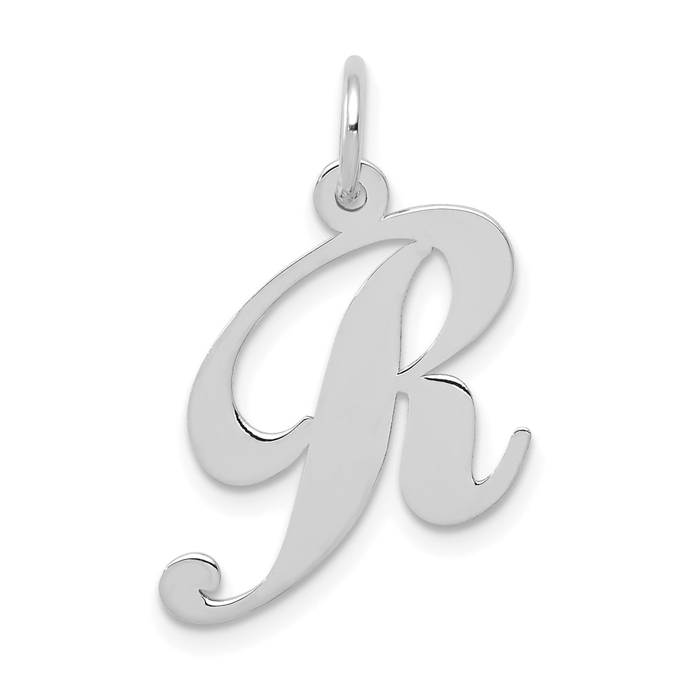 YC653R.jpg 14K White Gold Medium Fancy Script Letter R Initial Charm - Image 1