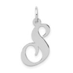 14K White Gold Medium Fancy Script Letter S Initial Charm