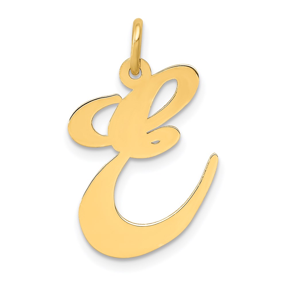 YC654E.jpg 14k Large Fancy Script Letter E Initial Charm - Image 1