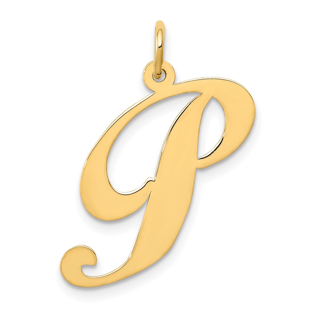 YC654P.jpg 14k Large Fancy Script Letter P Initial Charm - Image 1