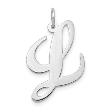 14k White Gold Large Fancy Script Letter L Initial Charm