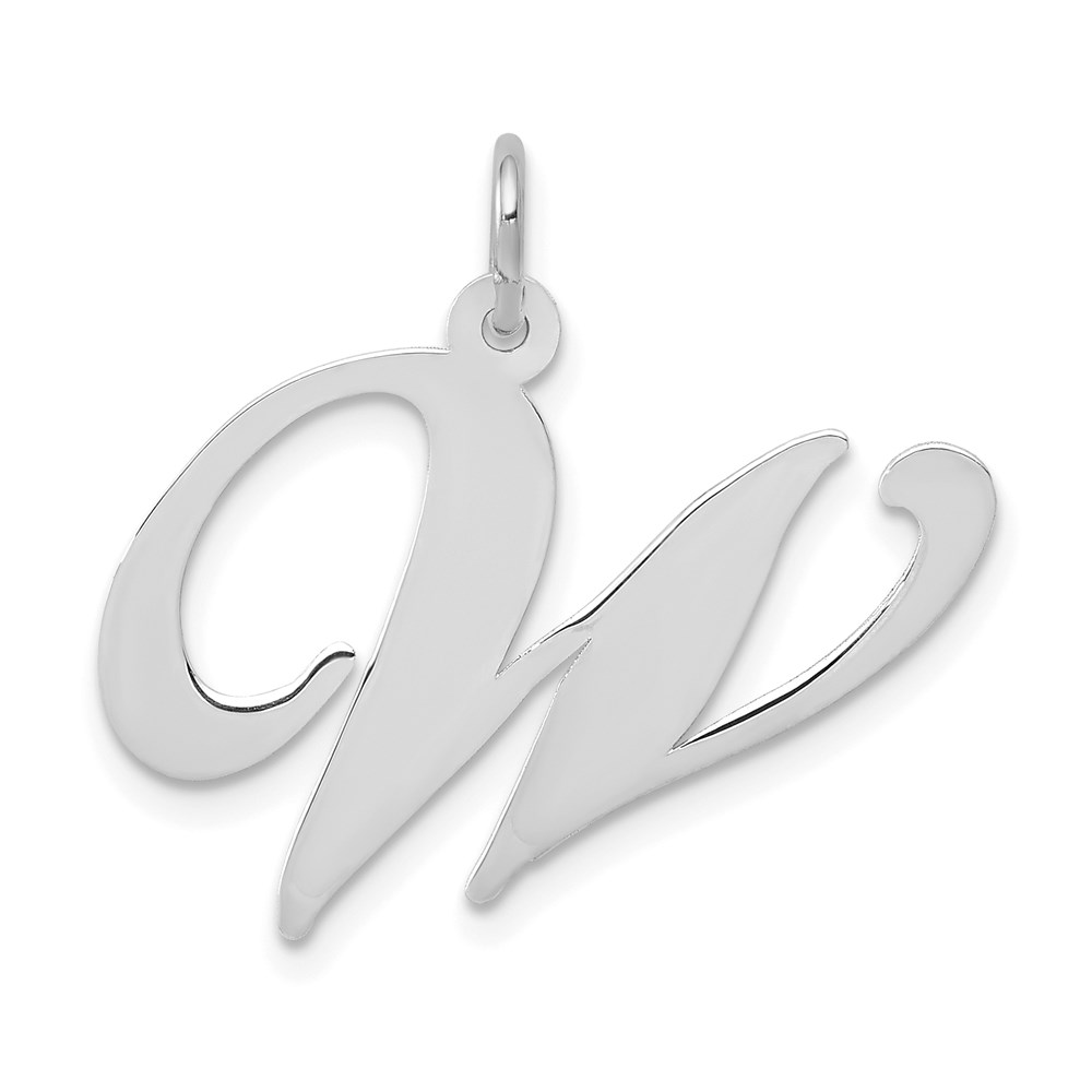 YC655W.jpg 14k White Gold Large Fancy Script Letter W Initial Charm - Image 1
