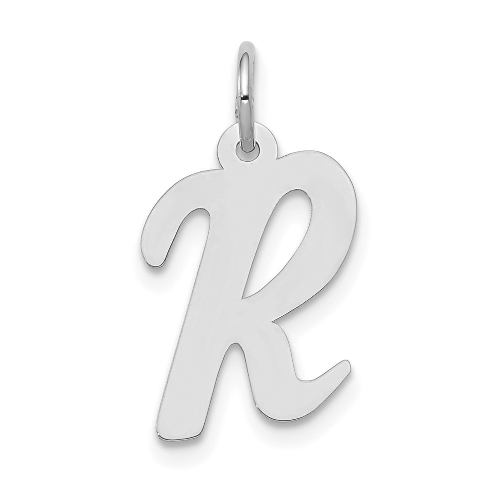 YC661R.jpg 14k White Gold Medium Script Letter R Initial Charm - Image 1
