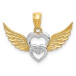 14K and White Rhodium Polished Hearts with Wings Pendant