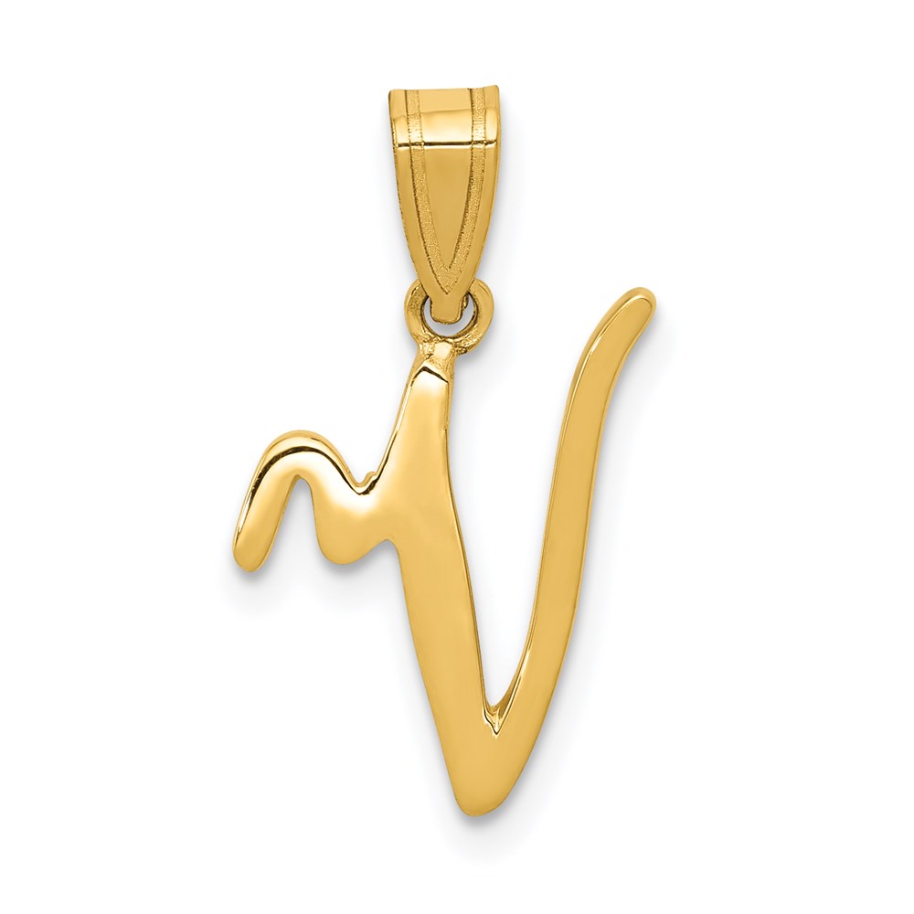 YC993V.jpg 14KY Script Letter V Initial Pendant - Image 1