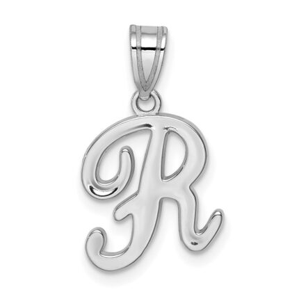 14KW White Gold Script Letter R Initial Pendant