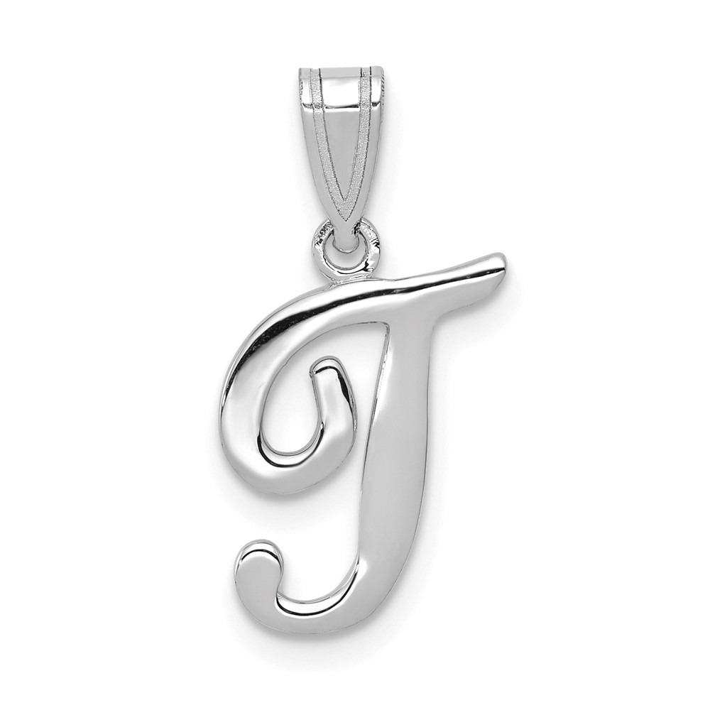 YC993WT.jpg 14KW White Gold Script Letter T Initial Pendant - Image 1
