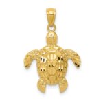 14k Diamond-cut Polished Sea Turtle Pendant